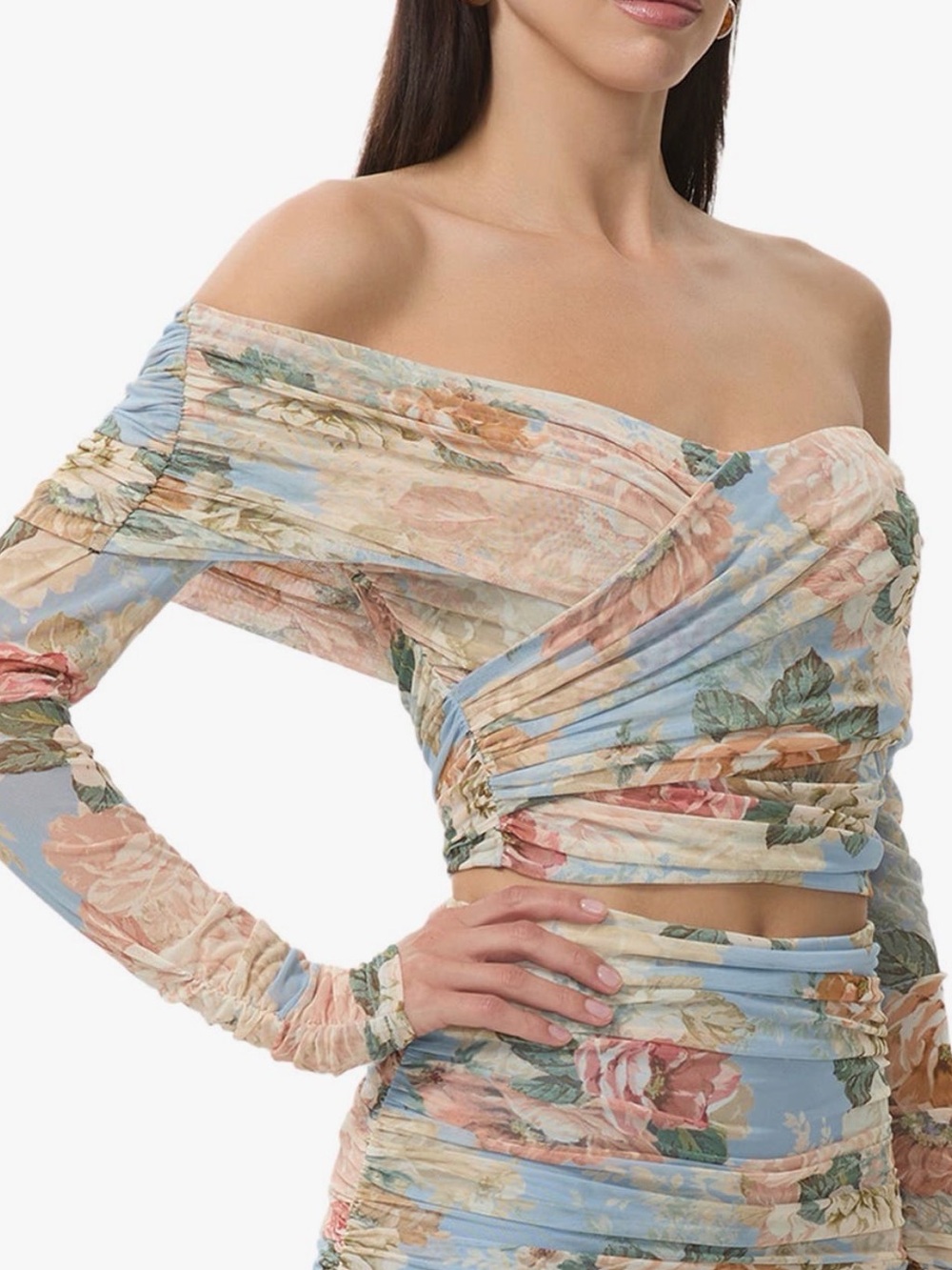 AFRM Dido Floral Off the Shoulder Crop Top